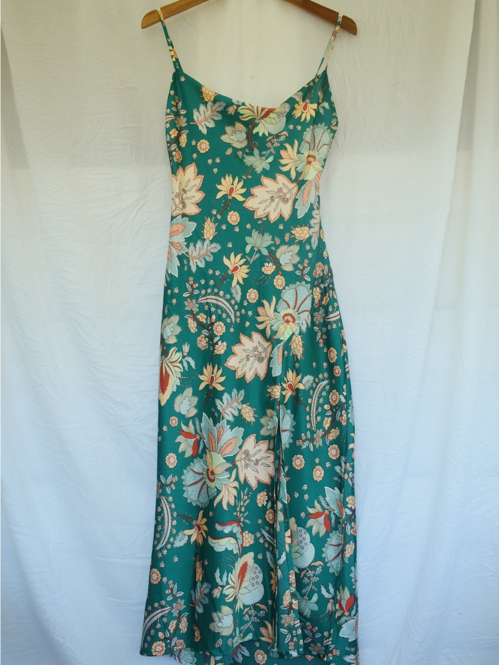 Floral Teal Maxi Slip Dress - Elegant Summer Dress - Picture 2 of 7
